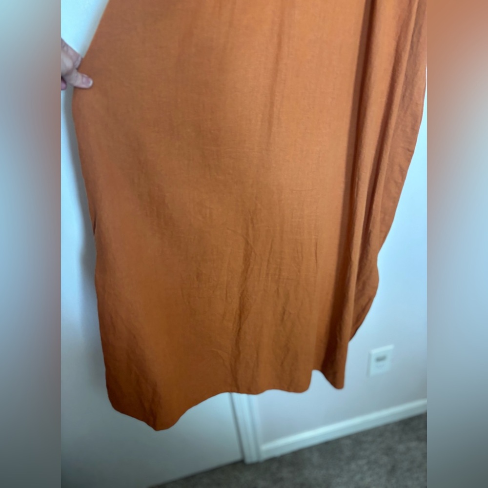 Zara burnt orange linen midi short sleeve Dress - Picture 7 of 7